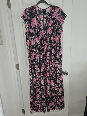 KATE And LILY Black Floral Pink Maxi Dress - Women SIZE 20 W